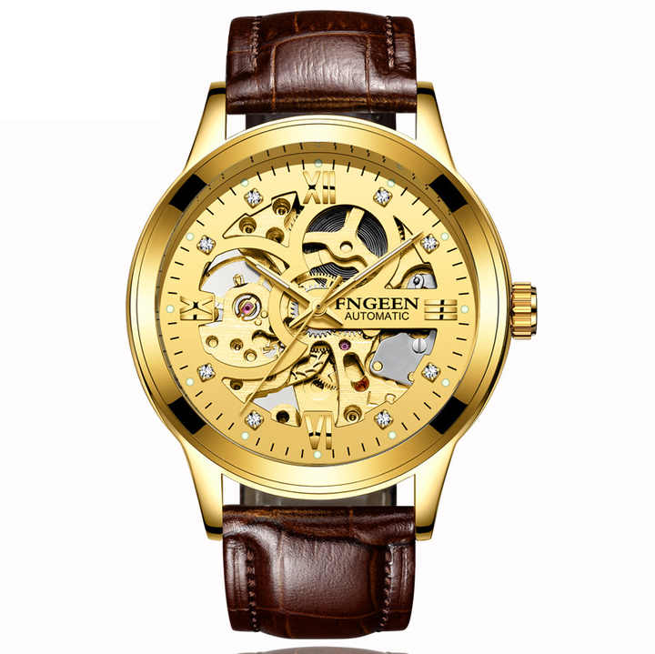 6018 Top level double sided hollow gold inlaid diamond luminous fngeen watch automatic mechanical watch men