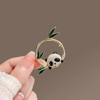Broche Panda Mignonne de Style Chinois, Épingle de Revers en Bambou à Motif Circulaire