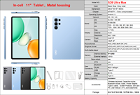 Tablet de 11 Pulgadas S26 Ultra Max, Octa Core, 6GB, 128GB, Android 11, Cuerpo Metálico, 4G LTE, Ranura para Tarjeta SIM, Carga Rápida Tipo-C, Paquete Completo, EE. UU.