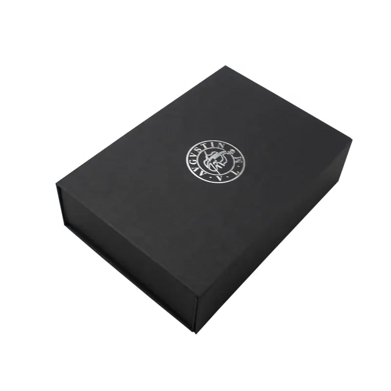 Caixas pretas recicláveis dobráveis rígidas, caixa de ímã de cartão com logotipo da prata