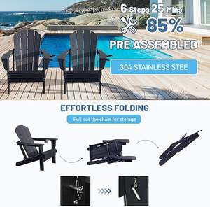 Moderne Adirondack-Stühle im 2er-Set, Langlebige HDPE Klappbare Gartenstühle mit Getränkehalter für Rasen, Terrasse, Deck & Feuerstelle - Schwarz - Product Image 3