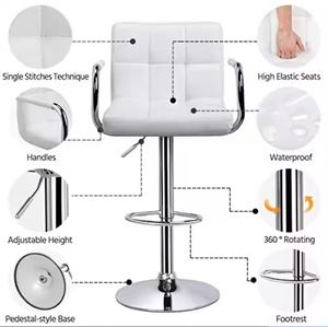 Home Tabourets de bar en acier inoxydable Chaise de comptoir de bar en cuir avec dossier - Product Image 5