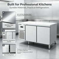 Réfrigérateur de cuisine professionnel en acier inoxydable à double température, à refroidissement direct, avec plan de travail intégré, modèle d'ingénierie, facile à installer