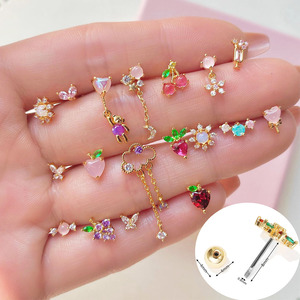 Pendientes Colgantes <span class=keywords><strong>de</strong></span> Acero Inoxidable Freya, Diseño <span class=keywords><strong>de</strong></span> Frutas con Zirconia, Joyería <span class=keywords><strong>de</strong></span> Moda para Mujer, Pendientes para Helix y Labret, Venta al por Mayor - Product Image 2