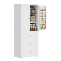 Buffet de rangement haut moderne blanc à 4 portes en mélaminé pour cuisine, salle à manger, mobilier de maison - Vente en gros