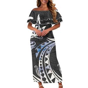 Venta al por mayor Samoan tradicional tatuaje estampado vestido de <span class=keywords><strong>mujer</strong></span> personalizado barato Polinesia impreso señoras isla conjunto de dos piezas Puletasi - Product Image 6