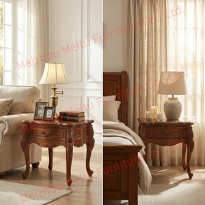Mesa auxiliar de madera maciza con cajón, 23.6 pulgadas, borde ondulado, esquinas redondeadas, tablero de parquet, asa tallada, mesa auxiliar tradicional <span class=keywords><strong>para</strong></span> sala de estar - Product Image 3