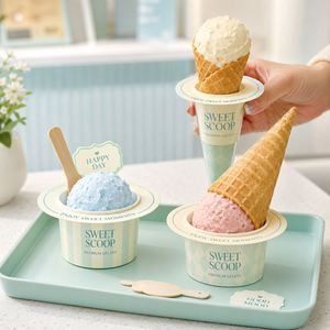 ถ้วยกระดาษพิมพ์ลายพาสเทลสำหรับไอศกรีมโคน ขนมหวาน ร้านขายอาหารแบบนำกลับบ้าน เกรดอาหาร พิมพ์โลโก้ ขายส่ง - Product Image 1