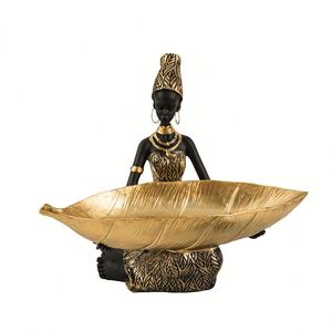 Unique <b>Resin</b> <b>Craft</b> - African Lady Statue with Leaf Tray for Home & Gift Decor - Product Image 5