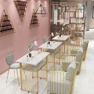 Modern Luxury Metal Nail Table Large <b>Storage</b> Stainless Steel Salon Furniture for Mall Living Room Bedroom School Use Multi <b>Seats</b> - Product Image 5