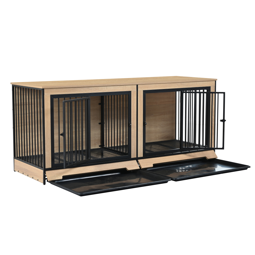 犬用ダブルケージ ハウス　クレート 犬用クレート家具2つの組み合わせた部屋、XL大型ダブル犬用ケージ家具