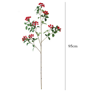 Plante artificielle de fruit de la fortune avec baies rouges et feuilles vertes pour la décoration intérieure, accessoires de mariage du Nouvel An chinois, en plastique et soie - Product Image 5