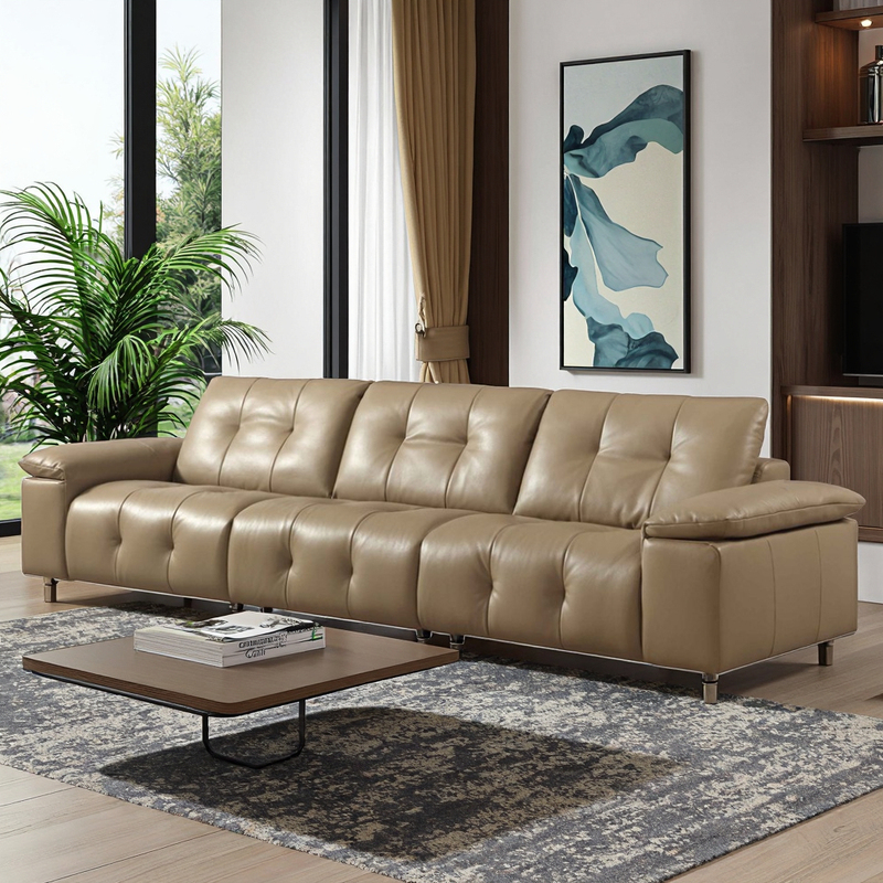 Modern Sectional Genuine Leather Straight Sofa