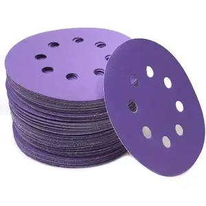 Round Purple Ceramic Hook And Loop Sandpaper Abrasive Discs Film Sanding Disc For Polishing