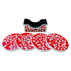 Juego de posavasos artesanales con incrustaciones de hueso para servir café y té con elegancia. Posavasos de hueso premium para la mesa del hogar u oficina. - Product Image 6