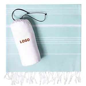 Custom OEKO-TEX Embroidered Soft light weight beach towel oversized Turkish beach towel with travel bag