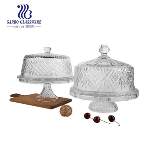 Прозрачная Свадебная стеклянная сервировочная тарелка для торта с крышкой и гравировкой дизайн для вечеринки и дома стеклянная тарелка для торта с крышкой