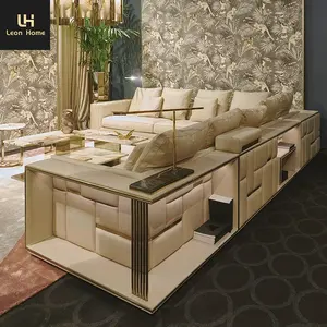 Ensemble de canapé de salon italien haut de gamme meubles premium sectionnel l forme en cuir ensemble de canapé de luxe pour villa