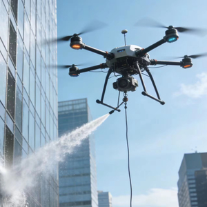 Système de drone de nettoyage matriciel 400 RTK connecté pour bâtiments de grande hauteur, longue autonomie de vol, câble de 110 m en acier inoxydable, puissance de 3500 W - Product Image 1