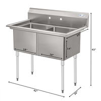 Évier de cuisine professionnel de haute qualité à double bac autoportant avec système de drainage pour service de restauration et buffet d'hôtel