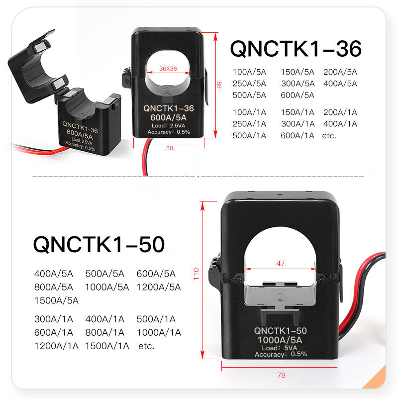 Split Core Current Transformer QNCTK1-36 300/5 400/5 500A 600A 5A 0.5 Class Current Sensor Open Type Current Transducer Clamp Ct