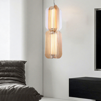 Lampu Gantung LED Mewah Modern Nordik, Kaca Persegi, Panjang, dengan Ketinggian yang Dapat Disesuaikan untuk Ruang Tamu