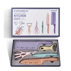 <span class=keywords><strong>EVERRICH</strong></span> ชุดมีดหลากสี5ชิ้น,ชุดมีดทำครัวฟางข้าวสาลีคุณภาพสูง2020กล่องของขวัญมีดเชฟ - Product Image 1