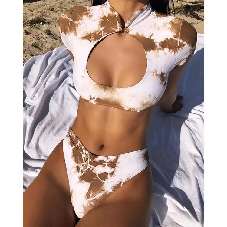 2019 hot sell bikini womens one-piece swimsuit sexy pleated bikini manufacturers swimwear thong bathing suit