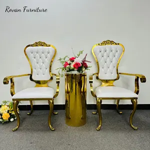 Wholesale price luxury style crystal PU leather bride and groom dining wedding chair with arm for events