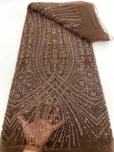 NI.AI Gray Color Luxury Classic Style with Butterfly Design Net <strong>Lace</strong> Embroidered French Pearl Heavy for Wedding Parties LY6186 - Product Image 6