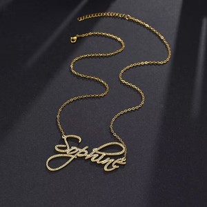 New Customized Stainless Steel Metal Personalized <strong>Necklace</strong> with Diamond Inlay, Women's Gift Customized Name Letter <strong>Necklace</strong> - Product Image 2