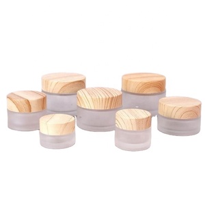 China High End <b>Clear</b> Frosted Glass Cream Jar <b>Container</b> Bamboo Cap Luxury Glass Jar With Wood Lid 30ml 50ml 100ml - Product Image 5