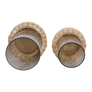 Set di portacandele in vetro a forma di lanterna con base in rattan per decorazioni per la casa, centrotavola per soggiorno - Product Image 5
