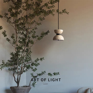 Travertine Pendant <b>Lamp</b> Round <b>LED</b> Single-Head Hotel Guesthouse <b>Lighting</b> - Product Image 2