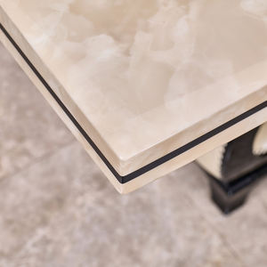 Table à manger de luxe pour la maison 4 chaises d'intérieur cadre en bois carré dessus en marbre table à manger boisée - Product Image 6