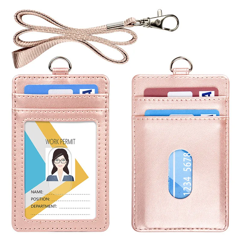 गर्म बिक्री गर्दन पु चमड़ा क्रेडिट कार्ड स्लॉट और एक Detachable बिल्ला आईडी कार्ड धारक डोरी के साथ