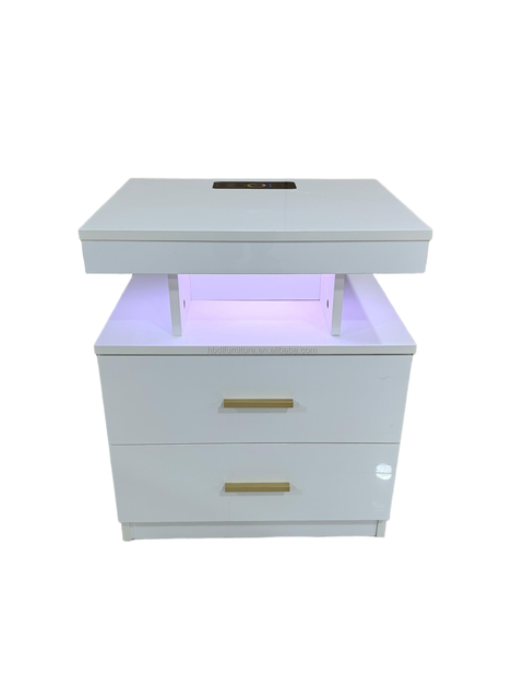 Smart Nightstands Bedside Table with USB&type-C Charging Socket+wireless Charging +colorful Light