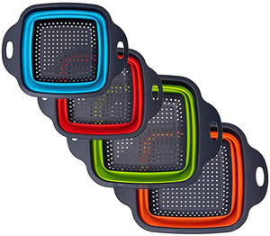 Foldable सिलिकॉन कोलंडर रसोई Leachate टोकरी फल सब्जी धोने की टोकरी बहुक्रिया छलनी नाली बेसिन के साथ संभाल - Product Image 3