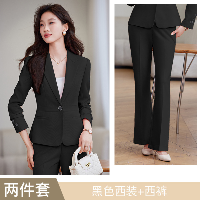 Black suit with slightly flared trousers