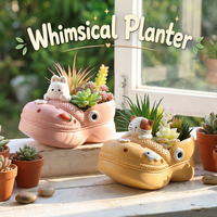Pot de fleurs en résine Roogo Cartoon Cave de 5 pouces, figurine animale fantaisie, pot pour plantes succulentes, fait main, décoration de jardin et de maison, cadeau pour le jardin