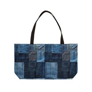 Custom Large Denim Tote <b>Bag</b> Women's Weekender <b>Patchwork</b> Embroidery Autumn Summer Open Closure Shopping Shoulder Stylish Travel - Product Image 6