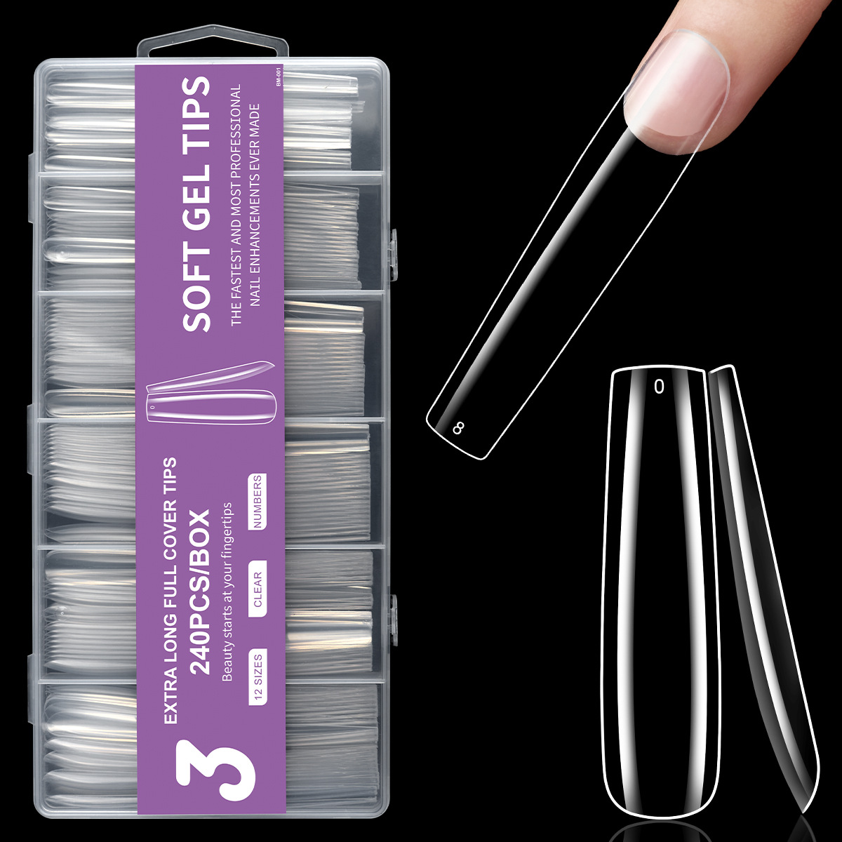 240 unids super largo completo etiqueta engomada del clavo