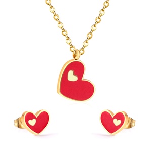 Conjuntos de Joyería Clásicos para Mujer, Chapados en Oro, Collar y Aretes con Forma de Corazón y Concha para Chicas - Product Image 5