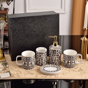Juego de Lavabo de Cerámica de Cinco Piezas de Lujo Retro Europeo para Baño, con Diseño Ecológico y Duradero, Ideal para Regalo - Product Image 1