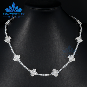 Yüksek Kalite 925 Ayar Gümüş 3mm D VVS1 Mozanit Tenis Zinciri GRA 15mm Dört Yapraklı Yonca Kolye Kadınlar ve Erkekler İçin - Product Image 1