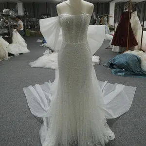 2022 yeni varış özel boncuk gelin kıyafeti ile ayrılabilir yay balo elbise düğün elbisesi