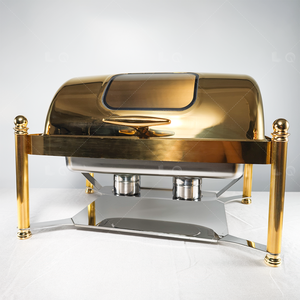 Colonne romaine de luxe en acier inoxydable plaqué or haut de gamme chauffe-plats avec verre ensemble de buffet chauffe-plats de 9L pour la restauration - Product Image 1