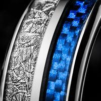JLM Stainless Steel Carbon Fiber Meteorite Inlay Two Tone Eternity Band Minimalist Unisex Wedding Engagement Promise Ring Gift