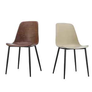 Gran oferta de muebles de comedor, base de plástico, silla de comedor de cuero PU con patas de metal