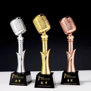 รางวัลคริสตัลรูปทรงไมโครโฟนสีทองเงินทองแดงเรซิ่นสำหรับการแข่งขันร้องเพลงพิธีกรดนตรี - Product Image 2